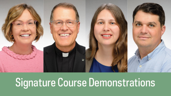 Headshots of the four faculty members who will be presenting Signature Course Demonstrations at this event